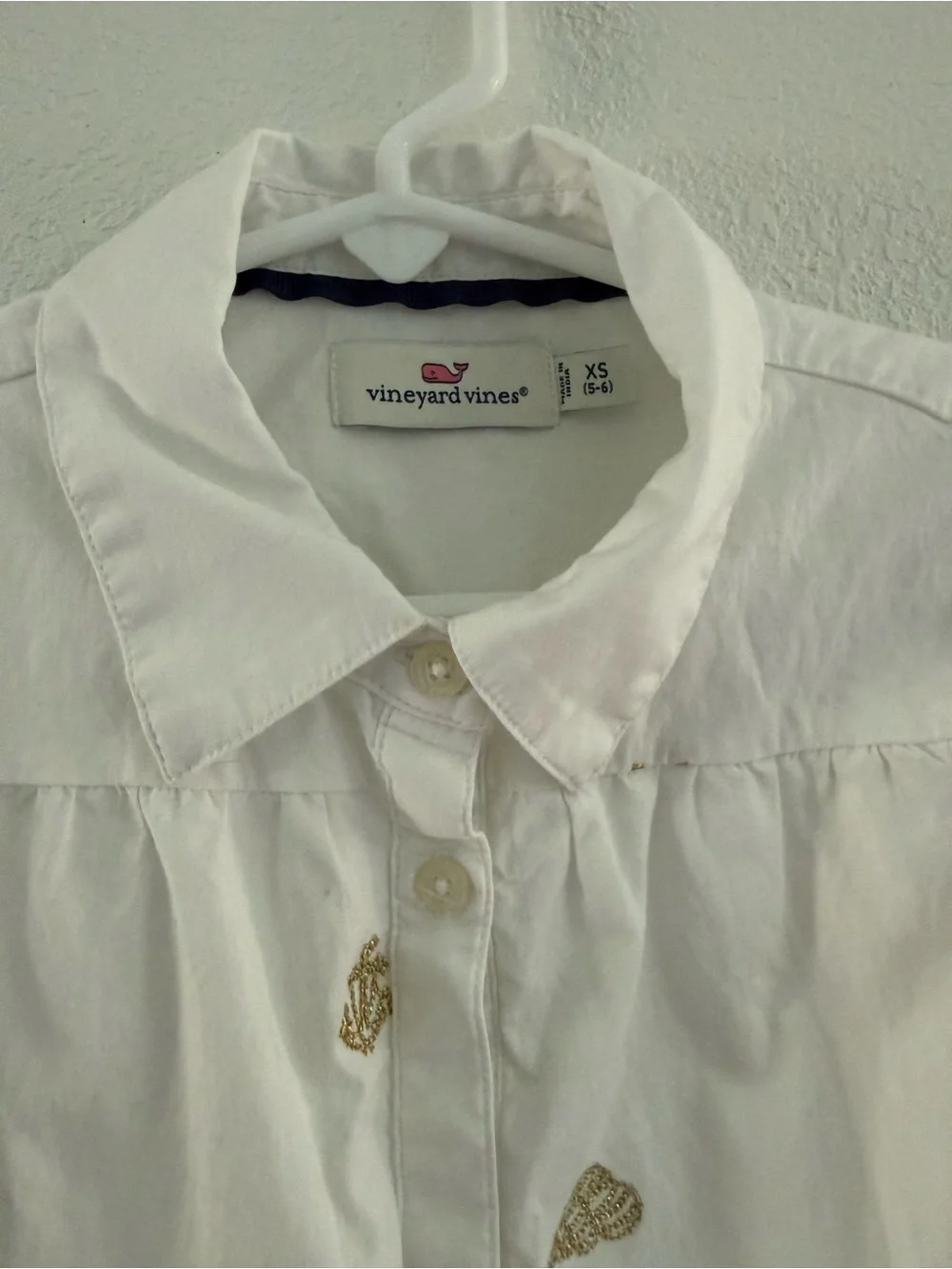 Girls Vineyard Vines White Button-Front Tiered Dress Gold Seashells🐚 XS 5/6